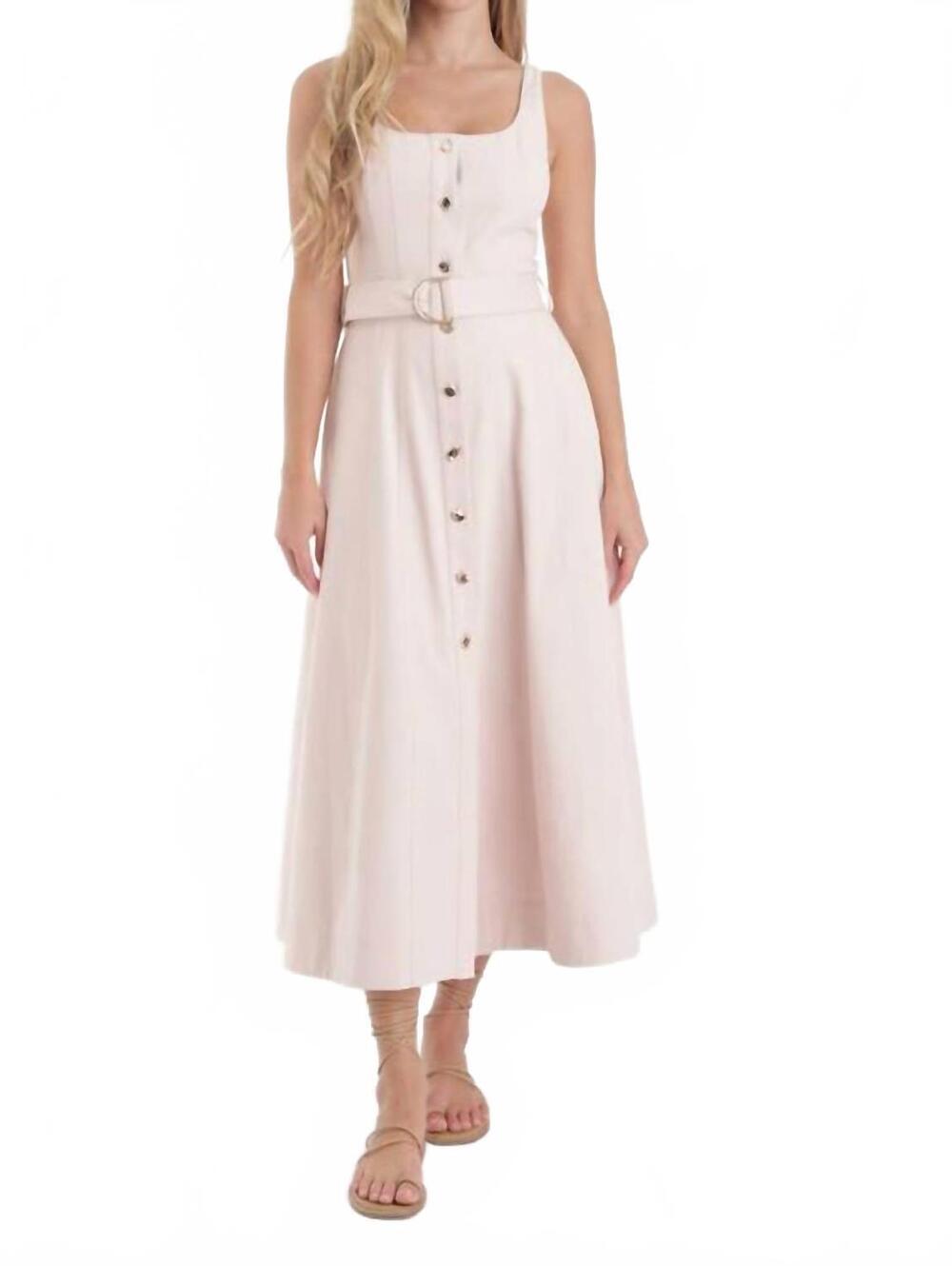 NEW KARINA GRIMALDI zyra denim midi dress in pastel pink